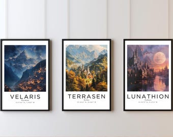 Velaris, Terrasen and Lunathion prints, Sarah J Maas cities set, ACOTAR art, Throne of glass, Crescent city, Wall decor, DIGITAL PRINT