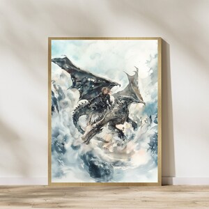 Czwarte skrzydło, akwarela, Violet i Tairn, Żelazny płomień, książki Empyrean, Rebecca Yarros, sztuka fantasy, smoki, DRUK CYFROWY