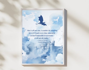 Vierter Flügel Druck, ich werde heute nicht sterben, Aquarell Wandkunst | Die Empyrean Bücher | Rebecca Yarros |
