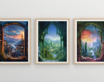 Velaris, Lunathion, Terrasen prints, Sarah J Maas print set, throne of glass, ACOTAR, crescent city, Portals  fantasy Wall art