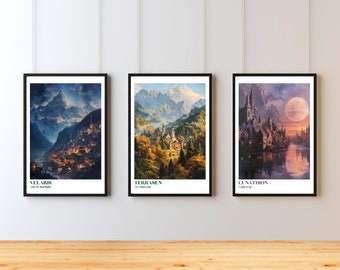 Sarah J Maas cities print set, ACOTAR print art, night court, Throne of glass, Crescent city, Fantasy Wall decor, DIGITAL PRINT