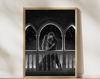 Boceto de caída de estrellas inspirado en ACOTAR, impresión de la corte nocturna, arte mural de fantasía sutil, IMPRESIÓN DIGITAL