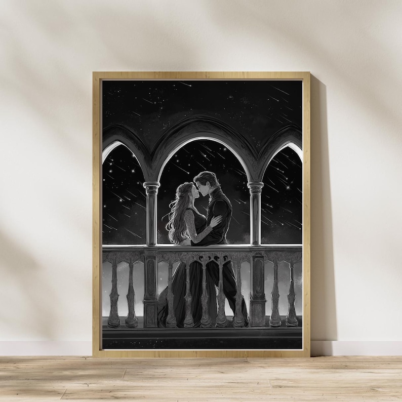 Boceto de caída de estrellas inspirado en ACOTAR, impresión de la corte nocturna, arte mural de fantasía sutil, IMPRESIÓN DIGITAL imagen 1