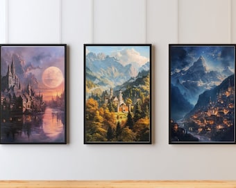 Lunathion, Terrasen and Velaris prints, Sarah J Maas cities set, ACOTAR art, Throne of glass, Crescent city, Wall decor, DIGITAL PRINT