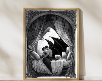 Feyre Rhysand embrace Sketch, Night court print, Subtle Fantasy Wall Art, Court of Thorns & Roses, Sarah J Maas, ACOTAR art, DIGITAL PRINT