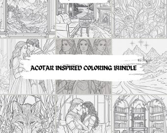 Páginas para colorir inspiradas em ACOTAR, Feyre e Rhysand, Impressão da corte noturna, Corte de espinhos e rosas, Sarah J Maas, IMPRESSÃO DIGITAL