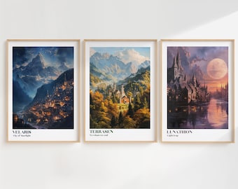 Sarah J Maas cities print set, ACOTAR print art, night court, Throne of glass, Crescent city, Fantasy Wall decor, DIGITAL PRINT