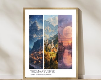 Lunathion, Terrasen and Velaris Poster, Maasverse cities, Sarah J Maas, ACOTAR, Throne of glass, Crescent city, Wall decor, DIGITAL PRINT