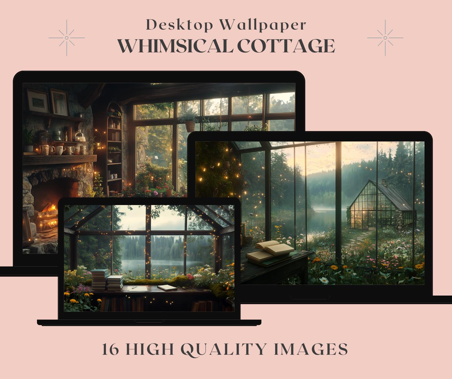 Whimsical cottage, whimsigoth desktop wall paper, TV Frame art, DIGITAL PRINT