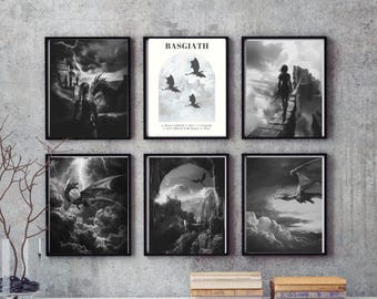 Fourth Wing print set B&W, Violet Sorrengail, Tairn and Andarna, Rebecca Yarros , DIGITAL DOWNLOAD