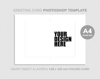 Photoshop Greeting Card SMART OBJECT Template, A4 paper Canvas size with layers, Instant Download