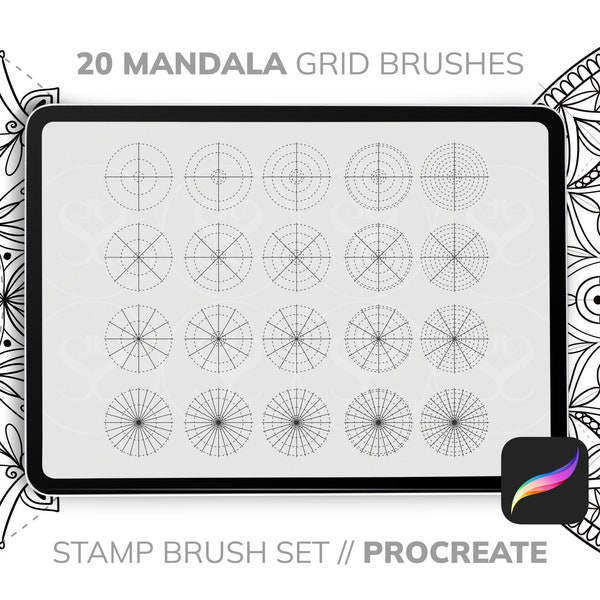 Mandala Procreate brush grid Template set, pre-made, stamp brush set mandala