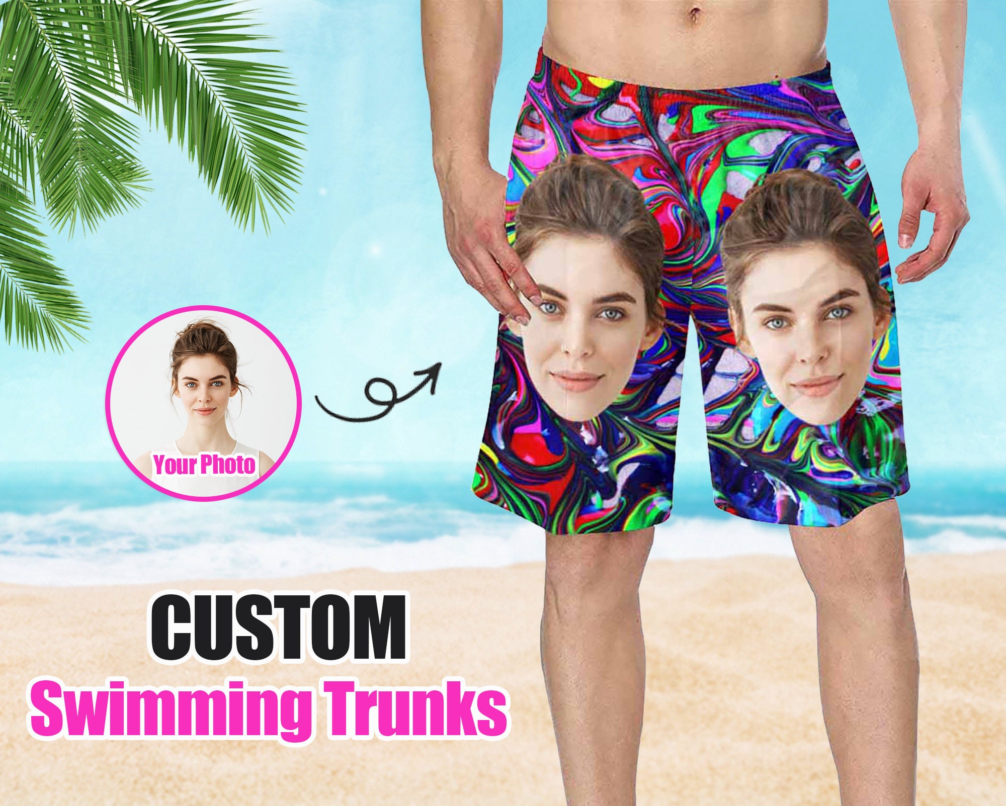 Personalized Colorful Swim Trunks with Your Girlfriend's | Etsy