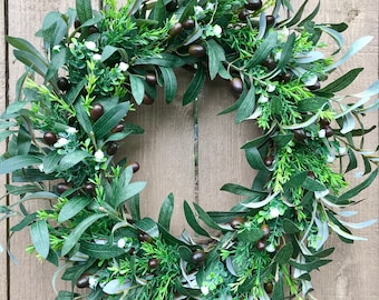 Olive Branch Wreath for Front Door, Year Round Greenery Wreath, Everyday Wreath, Modern Farmhouse Decor, Classic Olive Wreath, Sage Green