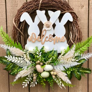 Easter Bunny and Eggs Wreath for Front Door, Large Spring Fern ...