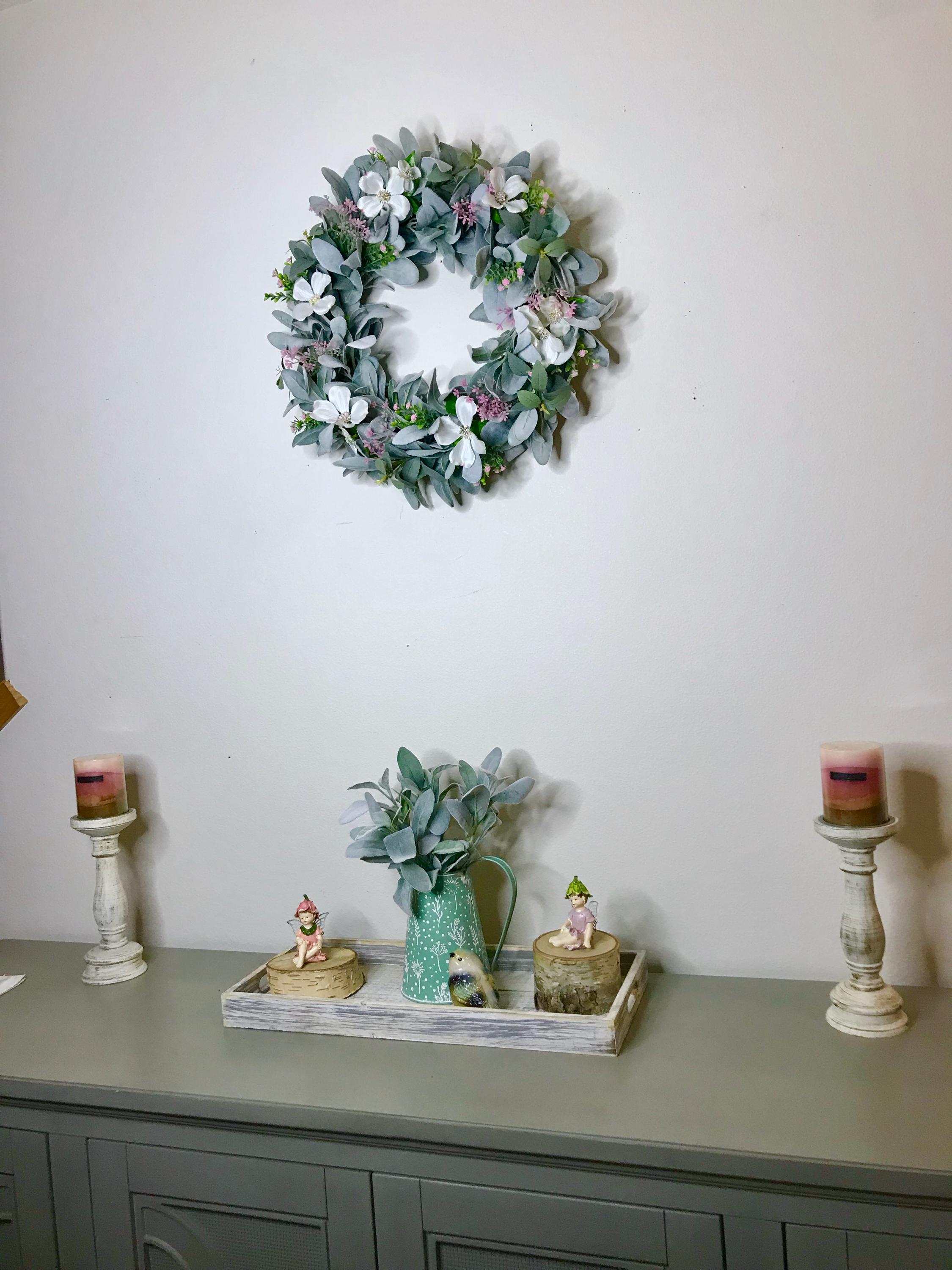 Spring and Summer Lamb's Ear and White Blossoms Wreath for Front Door ...