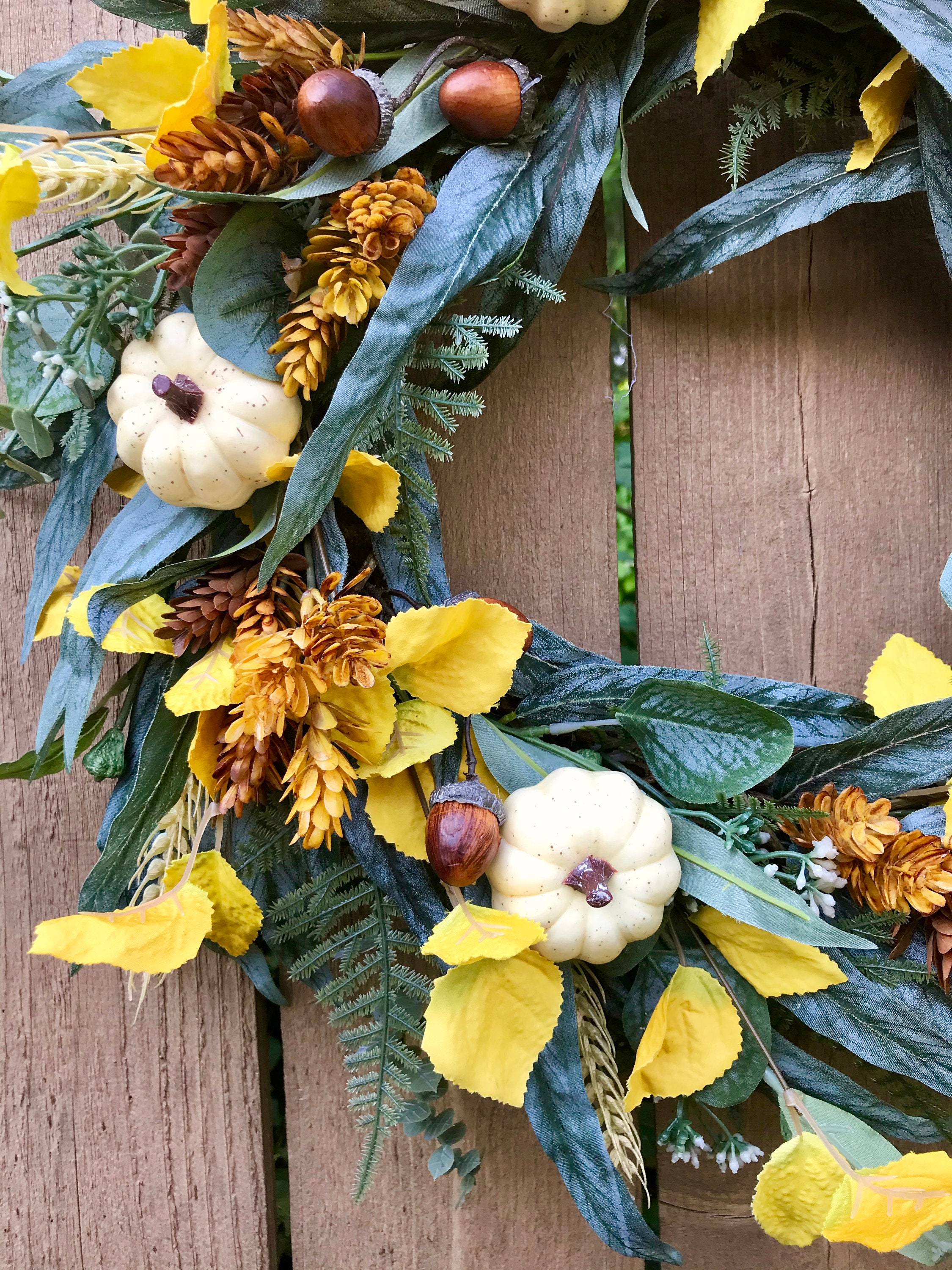 Fall Eucalyptus and Harvest Gold Leaf Wreath With Cream Etsy