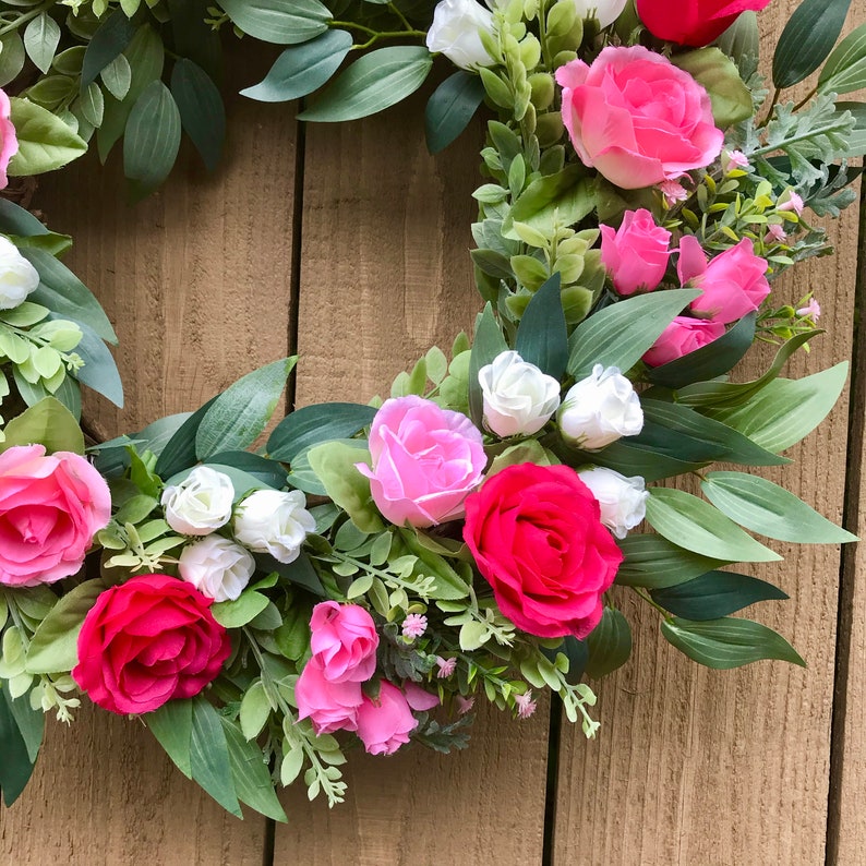 Spring/ Summer Pink Rose and Eucalyptus Wreath for Front Door, Romantic, Valentines Day Floral Wreath, Mother's Day Gift, Easter, Cottage image 8