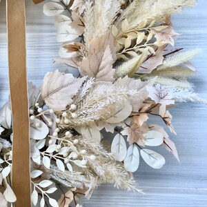 Neutral Boho Style Front Door Wreath, Fall Cream Beige Foliage Wreath ...