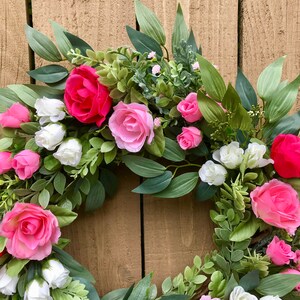 Spring/ Summer Pink Rose and Eucalyptus Wreath for Front Door, Romantic, Valentines Day Floral Wreath, Mother's Day Gift, Easter, Cottage image 9