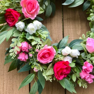 Spring/ Summer Pink Rose and Eucalyptus Wreath for Front Door, Romantic, Valentines Day Floral Wreath, Mother's Day Gift, Easter, Cottage image 7