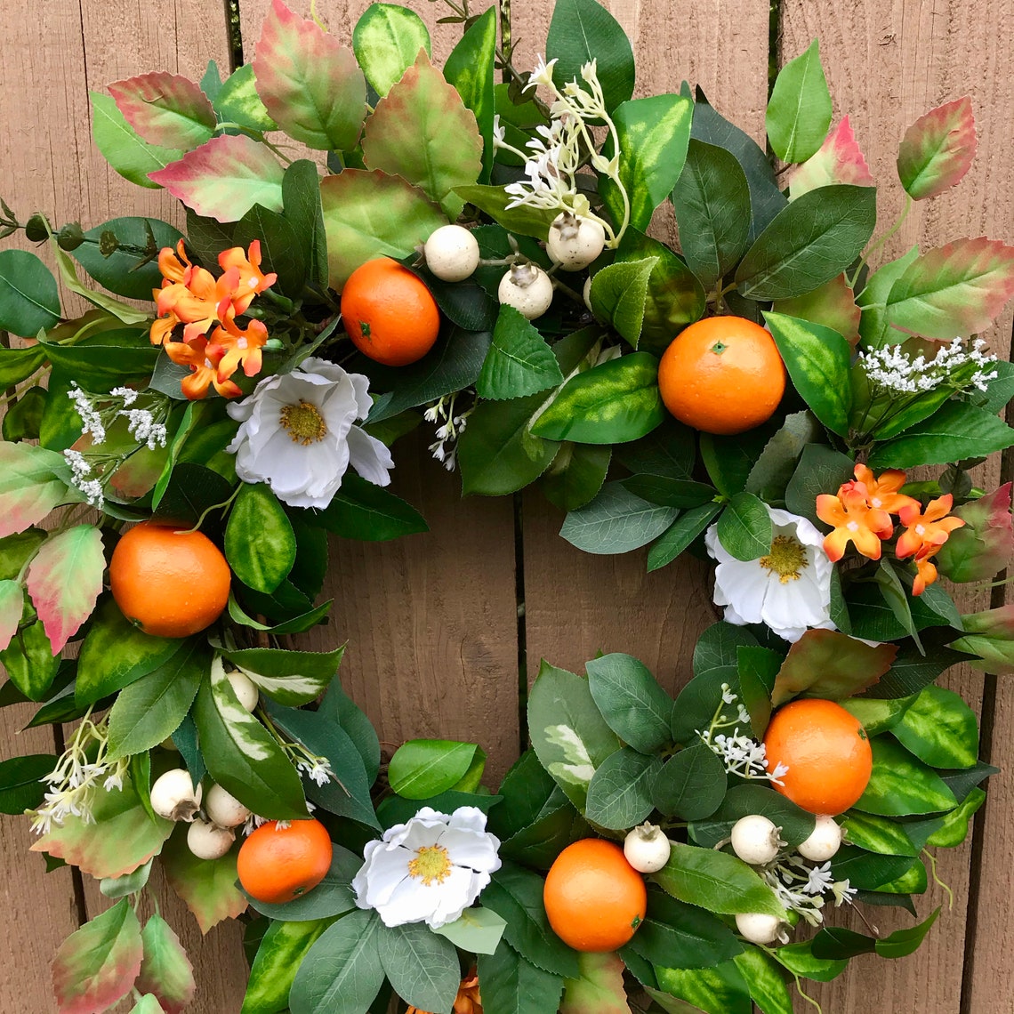 Orange Wreath With White Flower and Berry Summer Wreath With Etsy