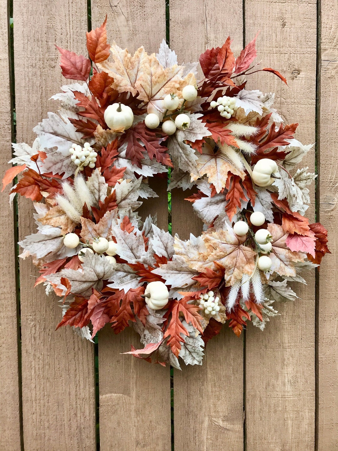 Fall Beige and Burnt Orange Maple Leaf Wreath for Front Door - Etsy
