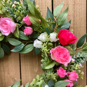 Spring/ Summer Pink Rose and Eucalyptus Wreath for Front Door, Romantic, Valentines Day Floral Wreath, Mother's Day Gift, Easter, Cottage image 5