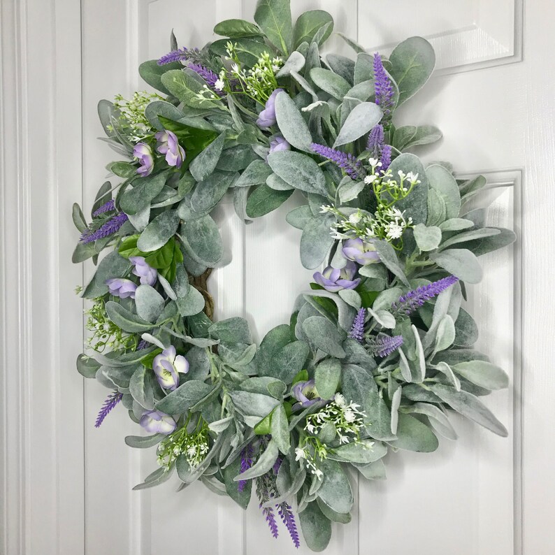 Spring Lamb's Ear Wreath for Front Door Lavender Etsy