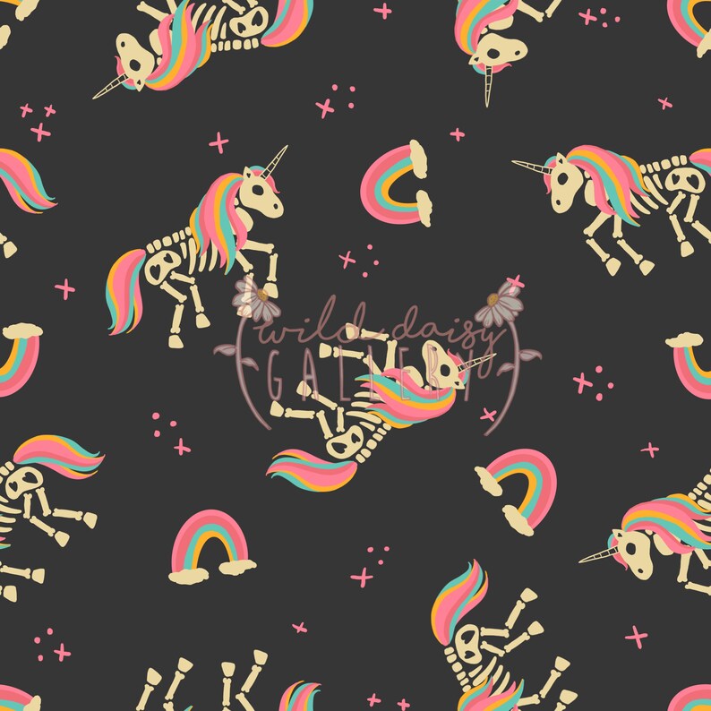 Skeleton Unicorns Halloween Black Background Digital Download Digital ...