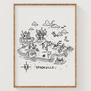 Spookville-kaartkunstdruk, Halloween-kunstafdrukken, spookachtig leuk decor, kindermuurkunst, kinderkamerdecor, Halloween-kaartkunst, kinderkamerdecor