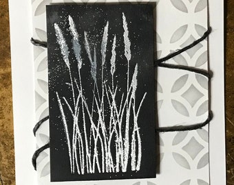 White on black reeds blank greeting card