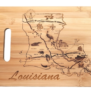 Elf (11) x negen (9) inch gegraveerde bamboe snijplank staat Louisiana