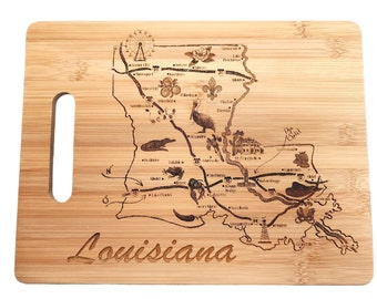 Eleven (11) inch by Nine (9) inch Engraved Louisiana State Map Bamboo Cutting Board