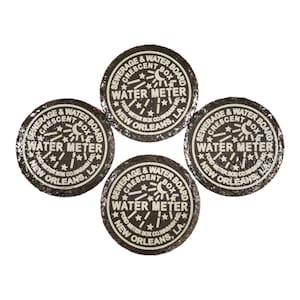 Set of FOUR Natural Slate Round or Square Coasters- New Orleans Sewerage and Water Board Meter Cover