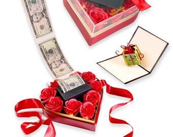 Ribbonbonbox Money Box for Cash Gift Pull Heart Box – Unique gifts for Birthday, Anniversary, Wedding gifts for Her and Him – Best Gift Box