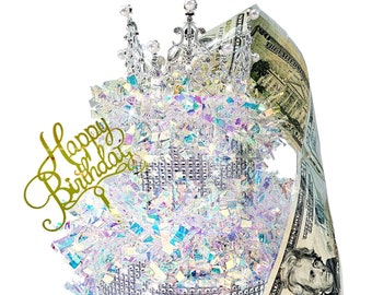 Crystal Money Cake - Money Box for Cash Gift Pull - Bridal Shower Gifts for Women - Sweet 16, Mothers Day, Graduation, Quinceanera, Birthday