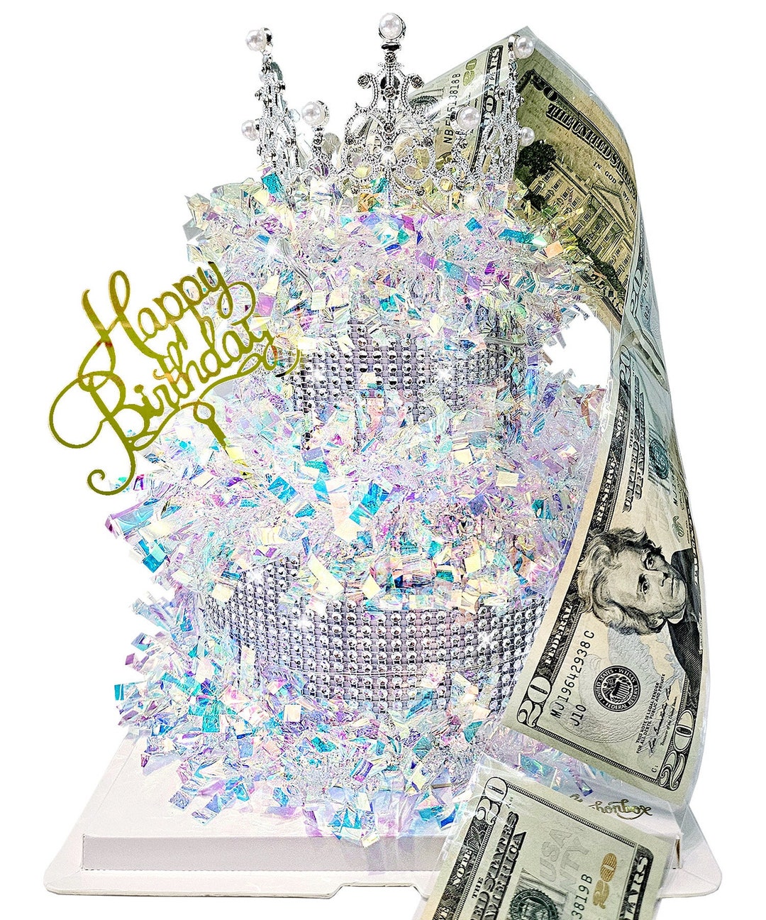 Crystal Money Cake Money Box for Cash Gift Pull Bridal Shower Gifts for ...