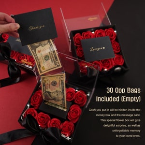 Ribbonbonbox Money Pull Out Flower Gift Box Luxury Flower Box with Cash Box Insert Unique Surprise Box for Valentines Day, Birthday Gift image 3
