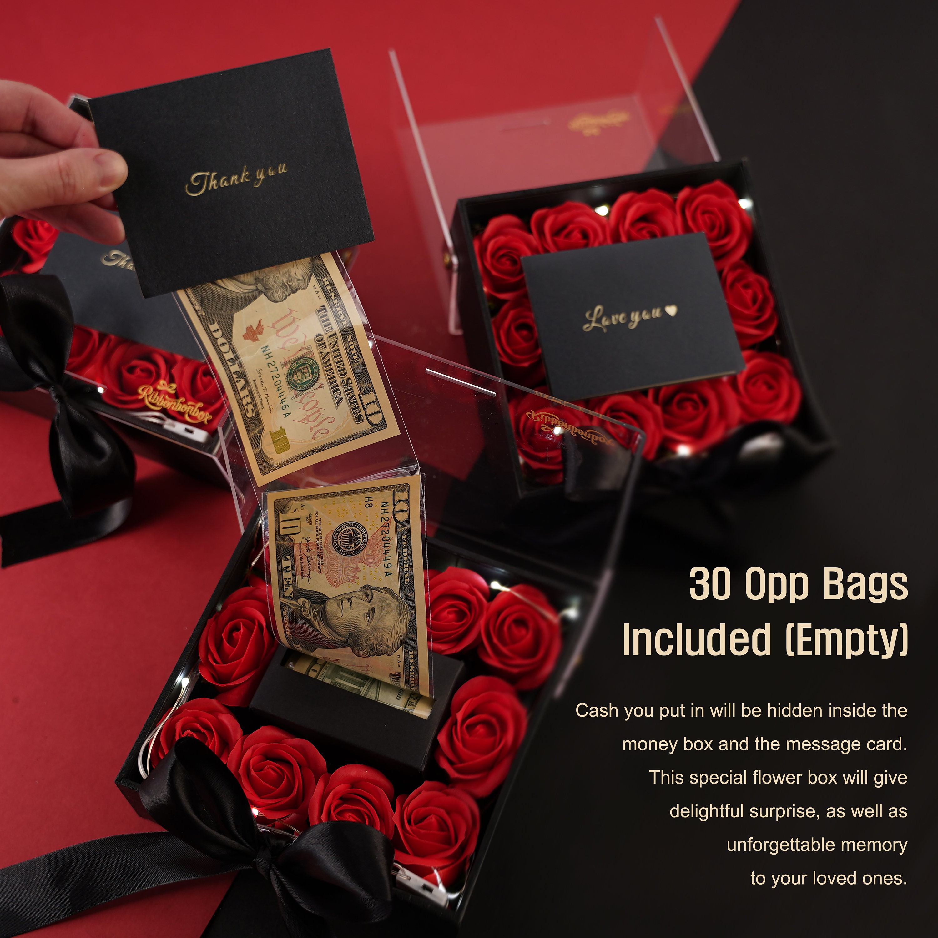 Ribbonbonbox Money Pull Out Flower Gift Box Luxury Flower Etsy