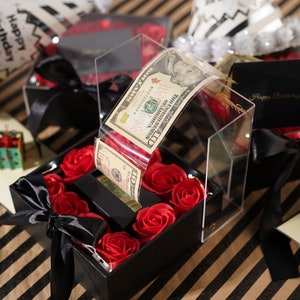 Ribbonbonbox Money Pull Out Flower Gift Box Luxury Flower Box with Cash Box Insert Unique Surprise Box for Valentines Day, Birthday Gift image 10