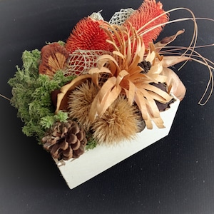 Natural floral centerpiece dried flowers table arrangement wood moss decor floral arrangement