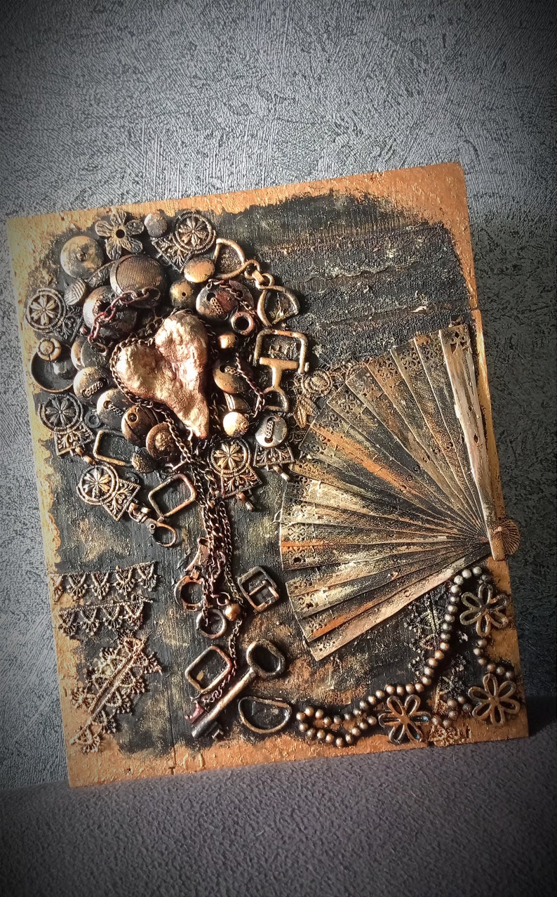 Steampunk Abstract Wall Art Steampunk Collage Panel Metal Heart Industrial Wall Decor Vintage