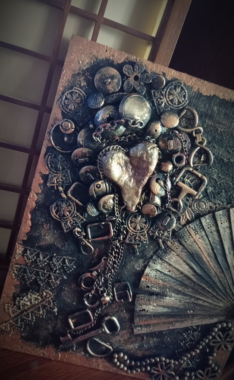 Steampunk Abstract Wall Art Steampunk Collage Panel Metal Heart ...