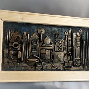 Steampunk abstract wall decor Steampunk city Metal assemblage industrial art vintage collage Recycled collage