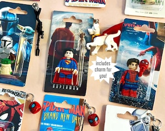 Superhero collectible mini figure display  bag charm nostalgia y2k birthday gift accessories spiderman mandalorian gorgu superman