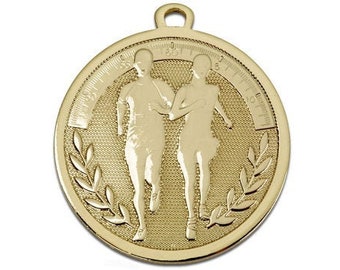 Running Medal - Gold, Silver, Bronze choice of ribbon - 1.75 Inch (45mm) Diameter - engravable
