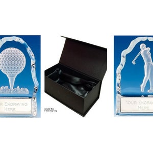 Golf Crystal Award Trophy - personalisierte Gravur - Geschenkbox
