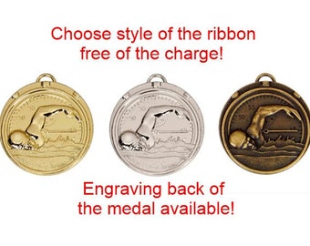 SWIMMER SWIMMING MEDAL - Gold, Silver, Bronze- 50MM (2&quot;) - engravable
