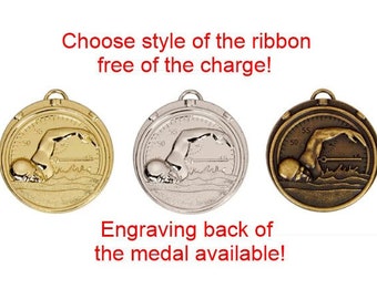 SWIMMER SWIMMING MEDAL - Gold, Silver, Bronze- 50MM (2") - engravable